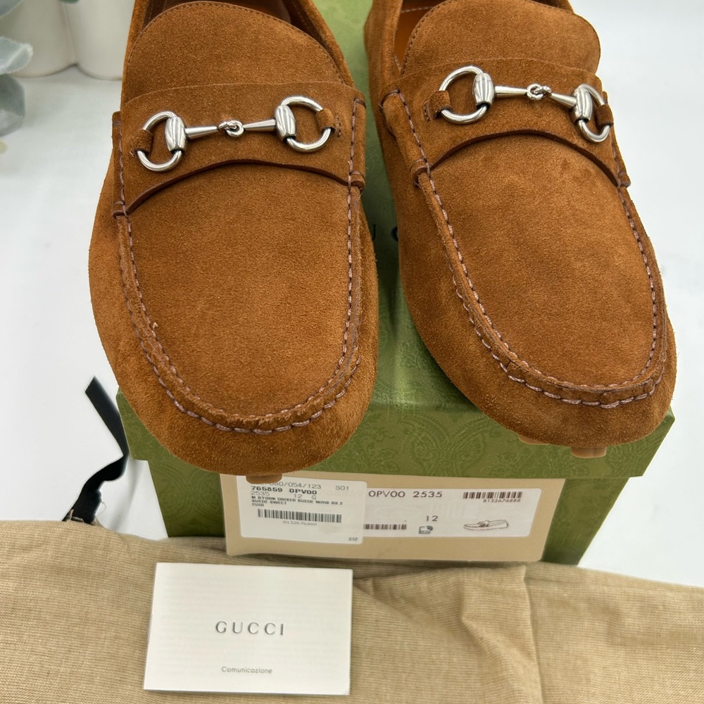 Men's Gucci brown suede horse bit driving loafers size 12 made in Italy - Picture 3 of 10
